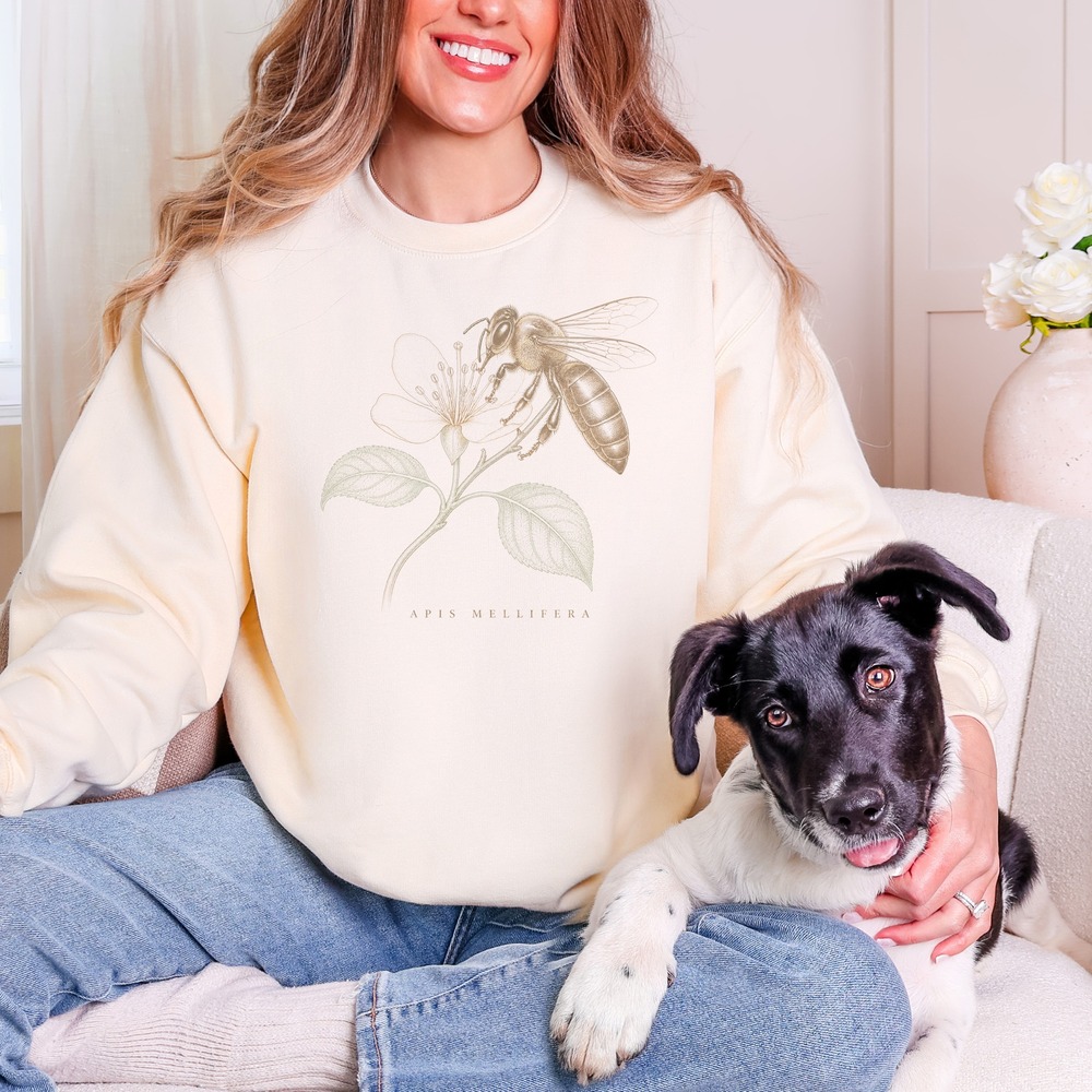 Apis Mellifera Honeybee on Blossom Specimen Sweatshirt